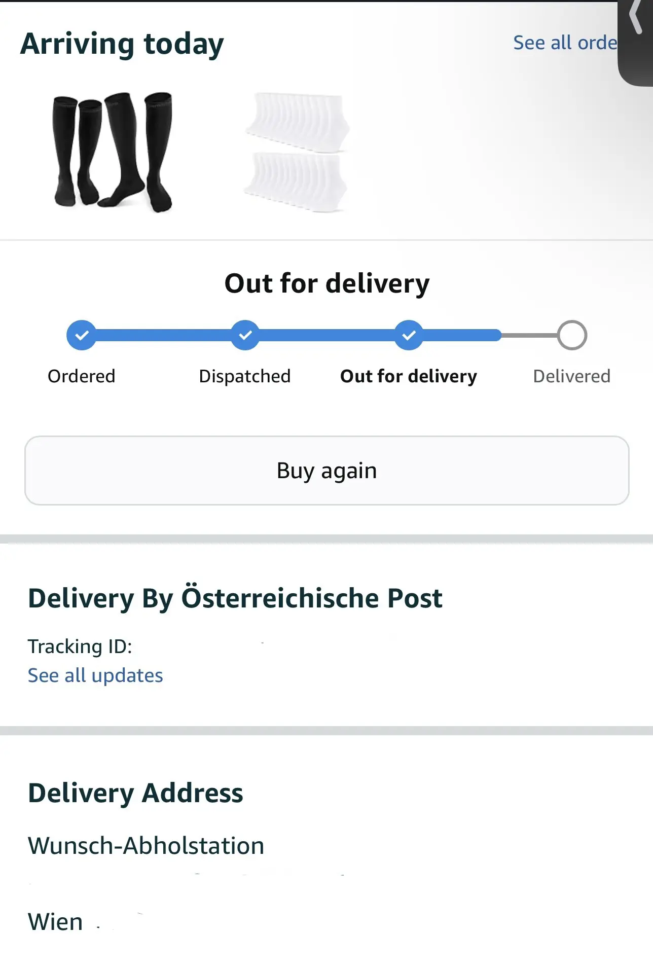 an amazon shipment, addressed to “wunsch-abholstation” (a pickup station)