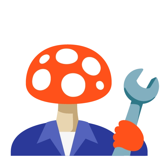 a mushroom man holding a wrench