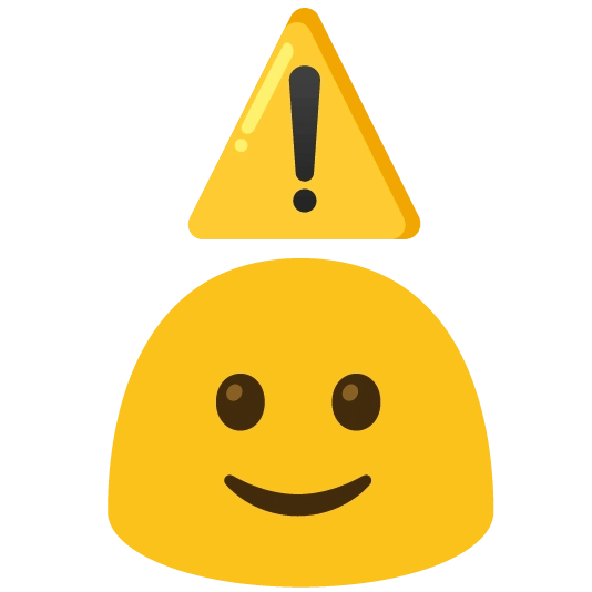 a blob staring at the viewer with a warning sign above them